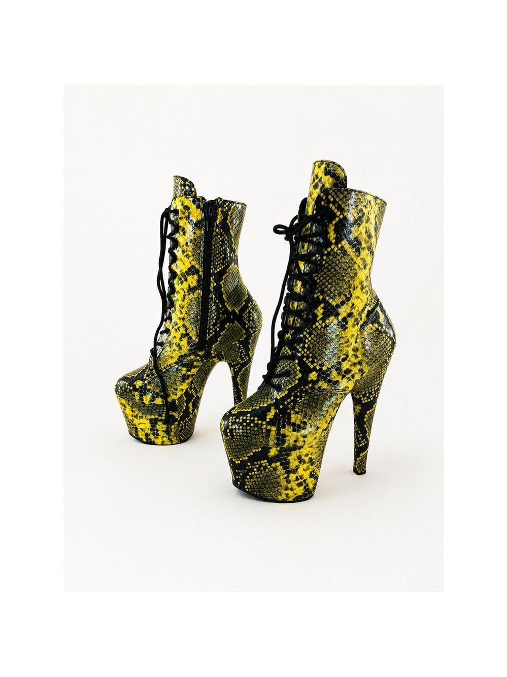 NIB Adore 1020SP Yellow Snake Print 7" High Heel Platform Ankle Boots